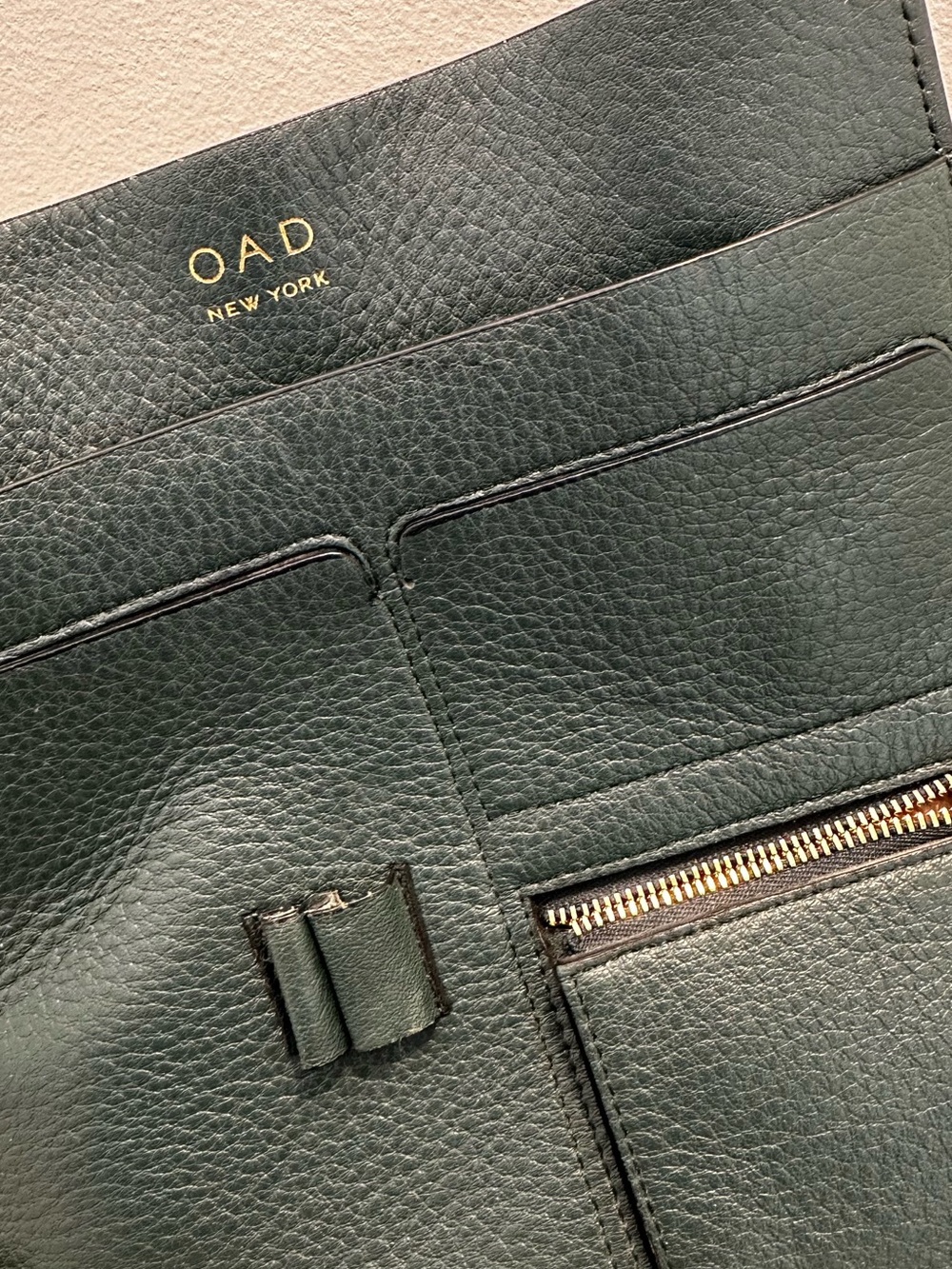 OAD New York Black Pebbled Leather Dark Green Crossbody with Front Pockets